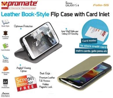 Promate Gold Folio S5 Bookcover with inside card pocket