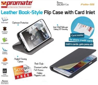Promate Grey Folio S5 Bookcover with inside card pocket